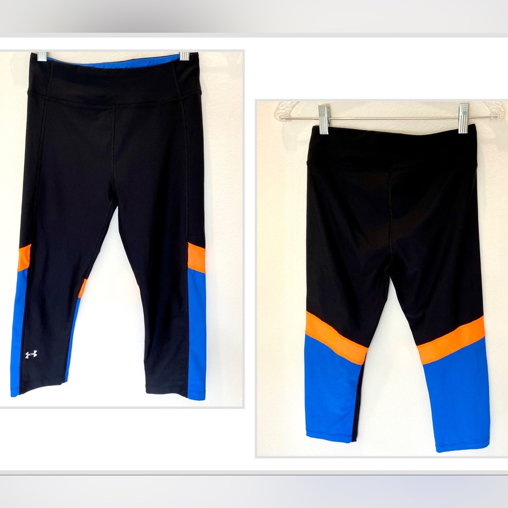 Under Armour Heat Gear Compression Blue Orange Black Leggings Crop Small